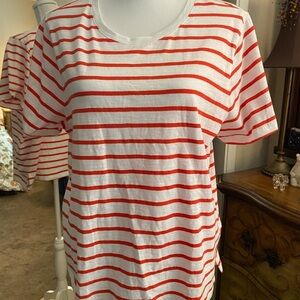 Sigrid Olsen White and Pink Boxy Short Sleeve Tee